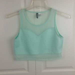 H&M Divided Mint Green Chiffon Crop Top L EUC